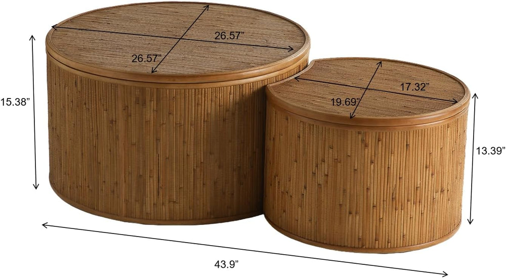 43.89'' Round Rattan Nesting Coffee Table with Flip-Top Storage Set o...