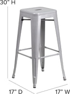 Flash Furniture Commercial Grade 30" High Backless Silver Metal Indoor-Outdoor BarStool with Square Seat
