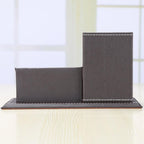 KINGFOM PU Leather Desk Organizer and Accessories, Pencil Holder for Desk with Business Cards Stand, School Office Supplies Collection Caddy Brown