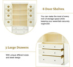 77 Inch High Freestanding Kitchen Sideboard, Farmhouse Sideboard Storage Cabinet with 3 Adjustable Shelves, 8 Door Shelves, 3 Drawers for Kitchen, Living Room and Dining Room (Cream)
