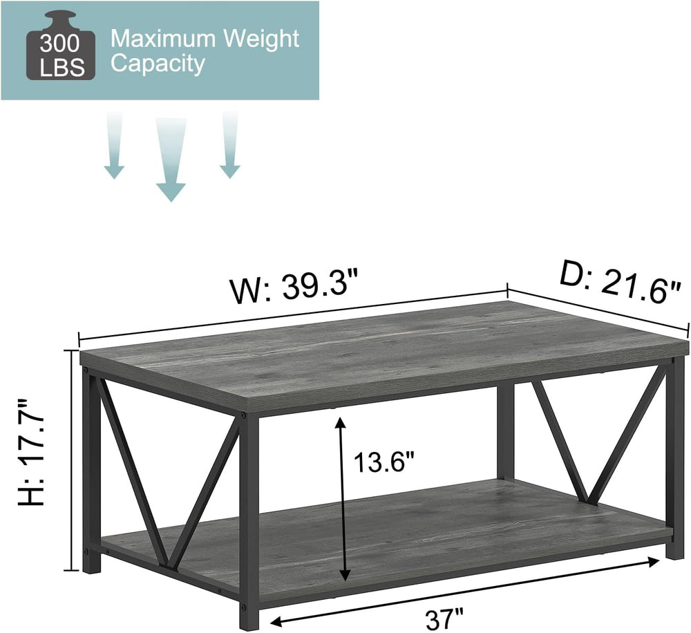 EXCEFUR Coffee Table, Rustic Wood and Metal Center Table for Living Room, 39....