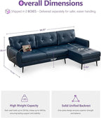 TYBOATLE 3 Seat L Shaped Leather Sectional Couches for Living Room, Faux Leather Couch w/USB & Type-C Charging Port, Small Sectional Sofa w/Deep-Seat Chaise (Blue)