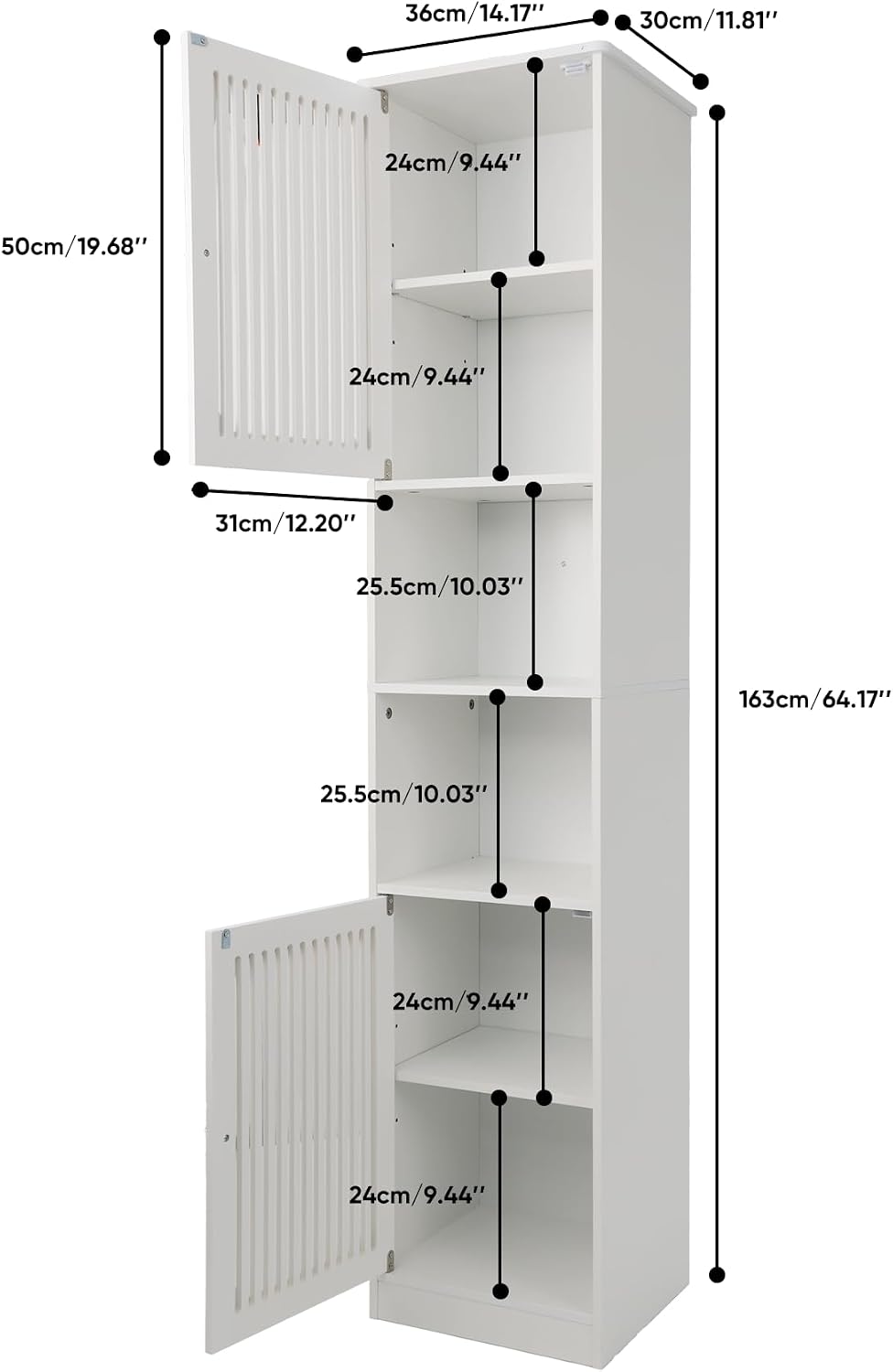 64" Tall Bathroom Cabinet, White Floor Standing Storage | Narrow unit wi...