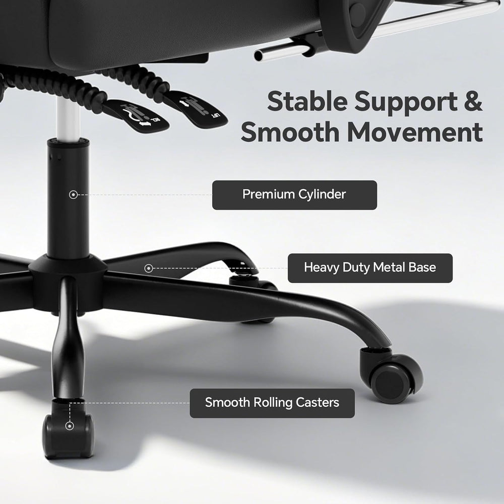 Gaming Chair, Computer Office Chair with Footrest, Adjustable Height & Ba...