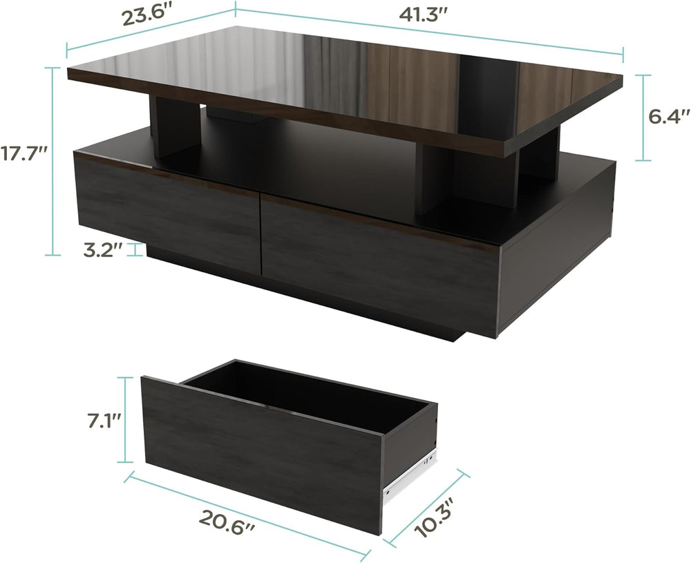 MHOM 41.3" LED Coffee Table, Modern High Gloss Living Room Table with 4 ...