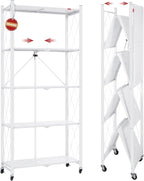 DEANIC 5 Tier Foldable Storage Shelves with Wheels, Large Capacity Shelving Unit, Freestanding Metal Wire Shelf Rack, No Assembly Organizer Rack for Garage Kitchen, Basement, Pantry(White)