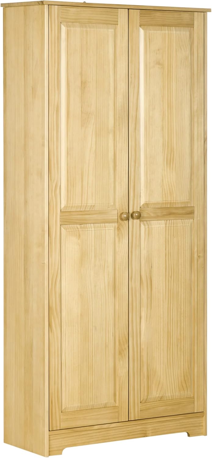 HOMCOM 67" Pinewood Kitchen Pantry Storage Cabinet, Freestanding Cabinet...