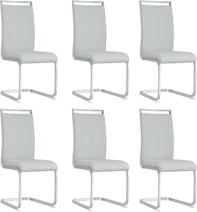 AZmac Modern Leather Dining Chairs Set of 6,Armless Kitchen Chairs,Dining Room Chairs with Upholstered Padded Seat and Sturdy Chrome Legs for Dining Room,Kitchen (Set of 6, Warm Grey)
