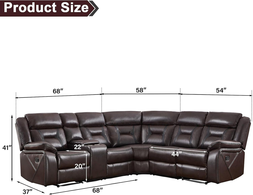 EBELLO Faux Leather Reclining Sectional Sofa Set for Living Room, 1 Recliner ...