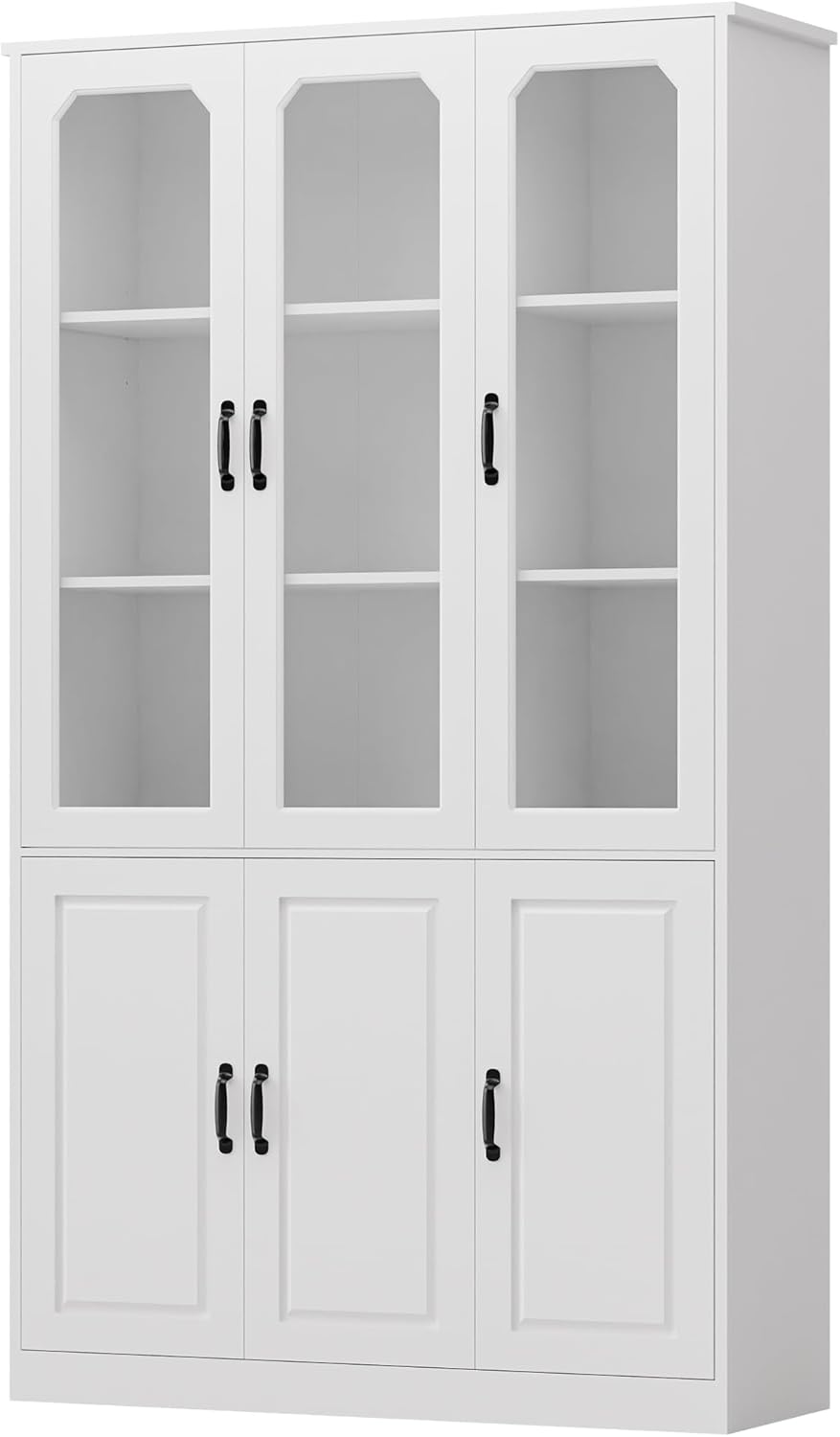 MU 78.7" Tall Kitchen Pantry with 3 Glass Doors, Freestanding China Cabi...