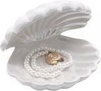 Shell Trinket Dish Ceramic Conch Ring Holder Jewelry Tray Decorative Jewelry Plate Cute Jewelry Organizer for Home Decor (Large Shell White)