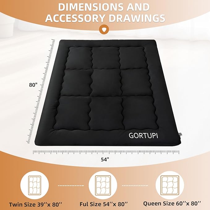 Full Size Japanese Floor Futon Foldable Futon Mattress for Floor Tatami Mattress Portable Bed for Guest Playmat for Kids Tatami Sleeping Pad Japanese Mattress for Adults Black A