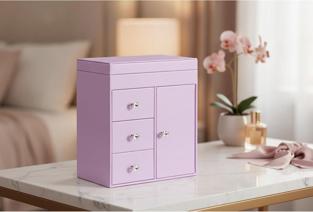 VLANDO Musical Jewelry Box, Upright Rectangular, Purple | Spinning Ballerina, For Necklaces, Rings and Hair Accessories, Jewelry Box Organizer, Gift for Girls and Kids