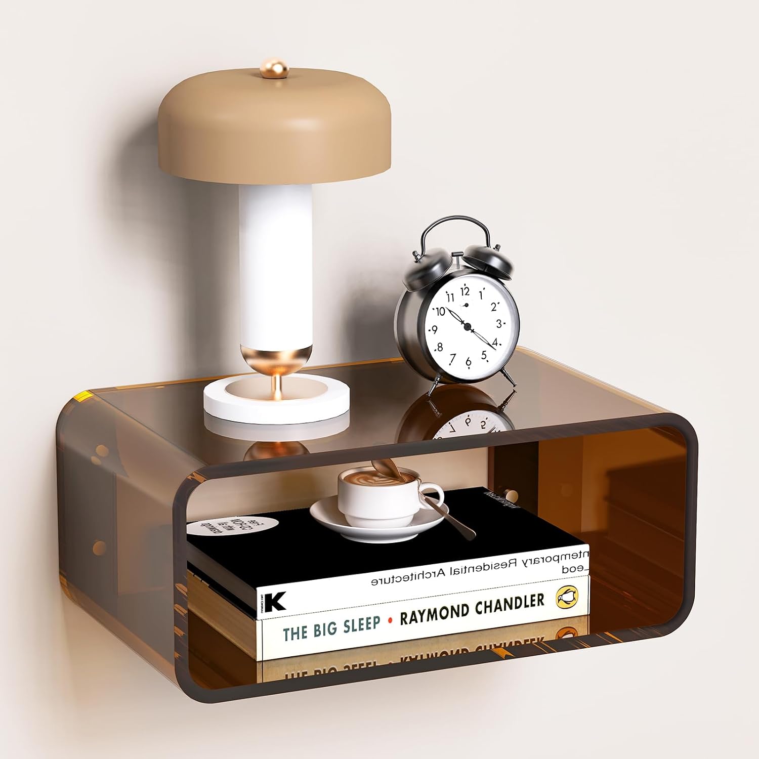 Acrylic Floating Nightstand, Bedside Table, Nightstand Shelf Wall Mounted Bedside Shelf (Dark Brown, Small)