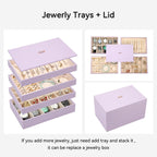 Voova Stackable Jewelry Organizer Tray with Lid, PU Leather Jewelry Storage Holder for Drawer Inserts, Jewellery Display Box Case for Earring Necklace Ring Watch Bracelet (Set of 4, Lavender)