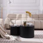 WILLIAMSPACE Nesting Coffee Table Set of 2, Black Round Wooden Modern Circle Table for Small Space Living Room Bedroom Accent End Side Table (Black-Round)