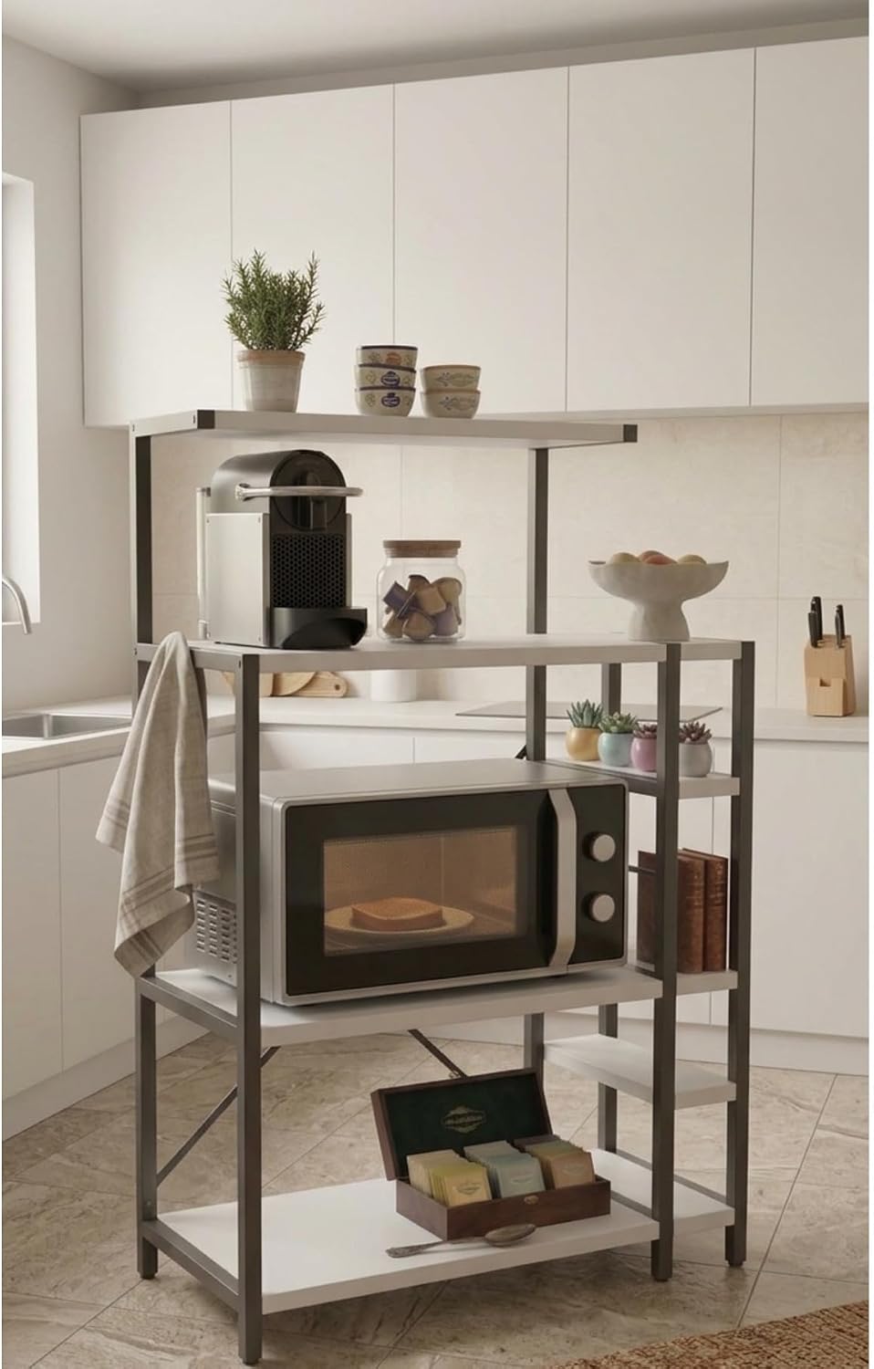 SODEF Coffee Station Cabinet with Microwave Shelf – 7-Tier Kitchen Organizer ...