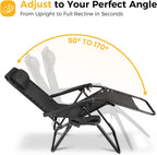 NEWBULIG Zero Gravity Chairs Set of 2, Folding Lounge Chair, Modern Black | Portable Lawn Camping Recliner with Adjustable Pollow, Mesh Back, Cup Holder Trays for Pool Beach Patio