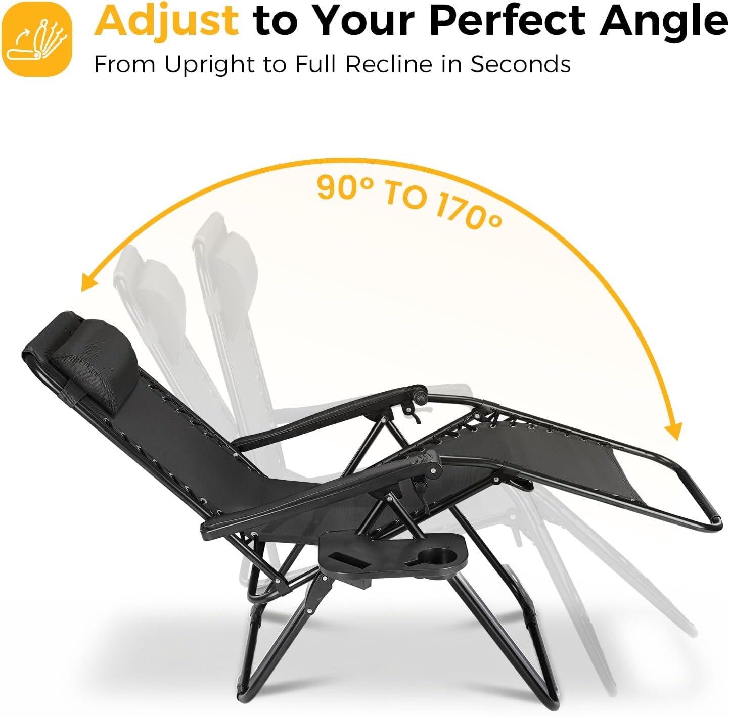NEWBULIG Zero Gravity Chairs Set of 2, Folding Lounge Chair, Modern Black | Portable Lawn Camping Recliner with Adjustable Pollow, Mesh Back, Cup Holder Trays for Pool Beach Patio