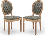 PU Leather Upholstered Dining Chairs Set of 2 French Country Round Back Kitchen Side Chairs with Nailhead Trim and Wood Legs for Dining Room, Kitchen, Restaurant(Pine Green)