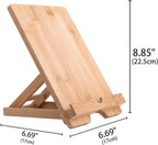 Bamboo Tablet Holder - Adjustable Folding iPad Stand with Charge Port for Desk or Cooking