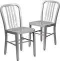 Flash Furniture Gael Indoor/Outdoor Modern Metal Dining Chairs, Commercial-Grade Galvanized Steel Restaurant Chairs, Set of 2, Silver