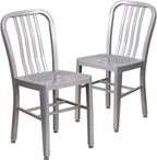 Flash Furniture Gael Indoor/Outdoor Modern Metal Dining Chairs, Commercial-Grade Galvanized Steel Restaurant Chairs, Set of 2, Silver