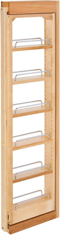 Rev-A-Shelf 3"W x 42"H Pull Out Quad Shelf Organizer for Wall & Base Kitchen Cabinets, Full Extension Filler Spice Rack, Adjustable, Wood, 432-WF42-3C