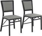 VECELO Folding Chairs Set of 2 with Cushion, Foldable Padded Seats with Heavy Duty Metal Frame for Kitchen/Dining/Living Room, No Assembly & Space Saving Design, Grey