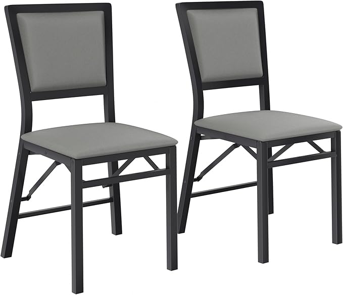VECELO Folding Chairs Set of 2 with Cushion, Foldable Padded Seats with Heavy Duty Metal Frame for Kitchen/Dining/Living Room, No Assembly & Space Saving Design, Grey
