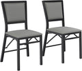 VECELO Folding Chairs Set of 2 with Cushion, Foldable Padded Seats with Heavy Duty Metal Frame for Kitchen/Dining/Living Room, No Assembly & Space Saving Design, Grey