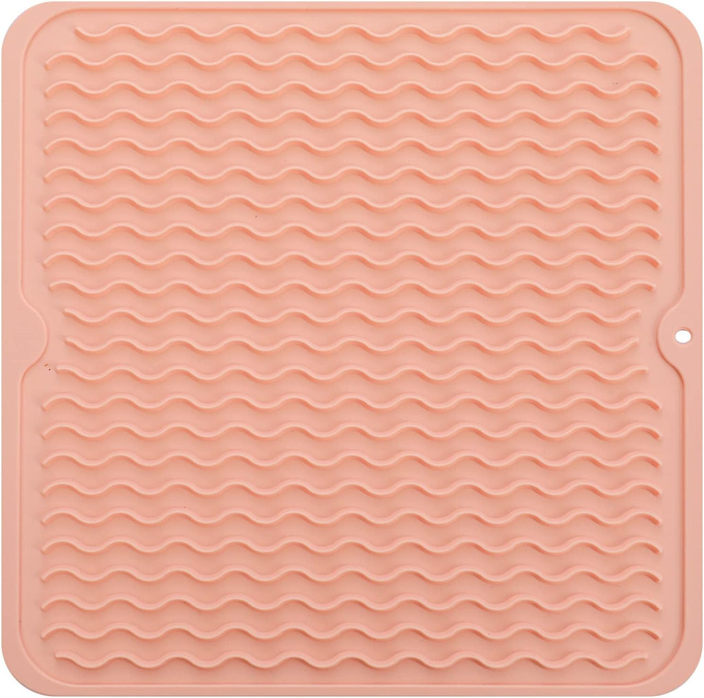 Silicone Dish Drying Mat for Multiple Usage,Easy clean,Eco-friendly,Heat-resistant Silicone Mat for Kitchen Counter or Sink,Refrigerator or Drawer liner Pink M 12 inches x 12 inches