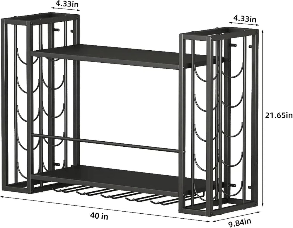 Wall Mounted Wine Rack with Glass Holder, 40" W x 9.8" D x 21.6&quo...
