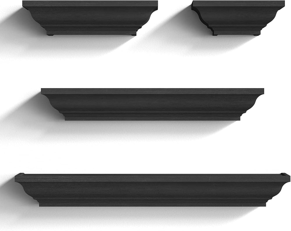 SRIWATANA 24 Inch Floating Shelves for Wall, Black Wood Wall Shelf Set of 4