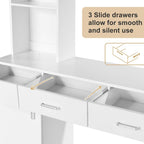 4ever2buy Hair Salon Station for Hair Stylist, Salon Wall Station with Barber Cabinet, Barber Stations Equipment Hair Dryer Holder, Drawers (White)