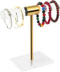 Acrylic Bracelet Holder Display Stand, Tangle-Free T-Bar Necklace Display for Vendors Retail Store Home, Clear Jewelry Organizer, Bangles Watch Holder Stands with Gold Stainless Rod