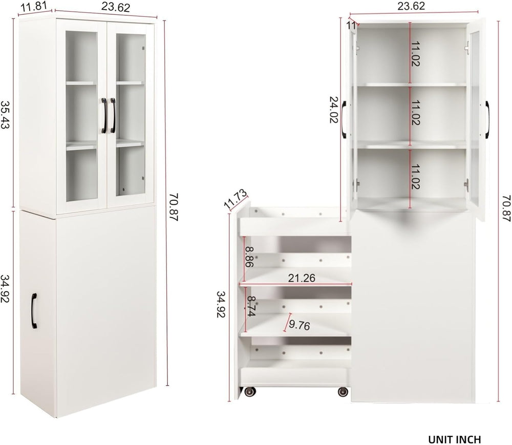 KEIKI 70.87" H Kitchen Pantry Storage Cabinet with Pull-Out Shelf, Glass...