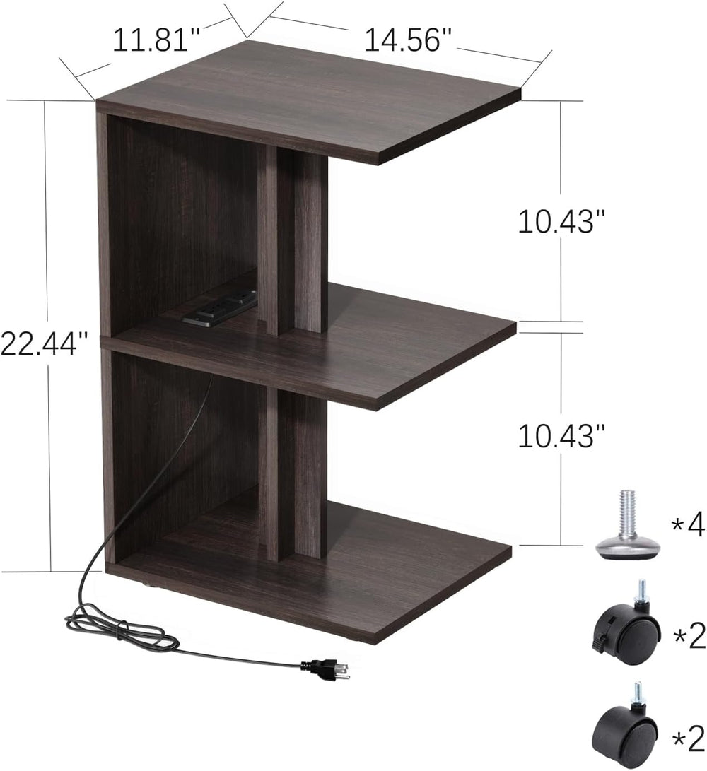 End Table, Side Table, Nightstand, USB Ports and Outlet，3-Tier Storage Shelf,...