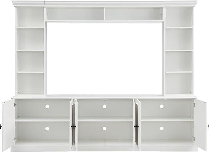 SOFTSEA 4-Piece Entertainment Center Wall Unit for TVs up to 70", Large TV Stand Wall Unit with Bookshelves, 6 Doors & Adjustable Shelves, Media Console with Bridge for Living Room, White