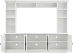 SOFTSEA 4-Piece Entertainment Center Wall Unit for TVs up to 70", Large TV Stand Wall Unit with Bookshelves, 6 Doors & Adjustable Shelves, Media Console with Bridge for Living Room, White