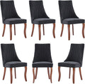 Dining Chairs Set of 6,Comfy Fabric Upholstered Accent Chairs for Kitchen Living Room,Channel Tufted Dining Room Chairs with Curved Solid Wood Legs(Black)
