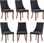Dining Chairs Set of 6,Comfy Fabric Upholstered Accent Chairs for Kitchen Living Room,Channel Tufted Dining Room Chairs with Curved Solid Wood Legs(Black)