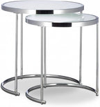 Relaxdays Nesting Round, Chrome Frame, Set of 2, Modern Design-Frosted Glass, Side End Tables, Metal, Silver, 50x50x51 cm