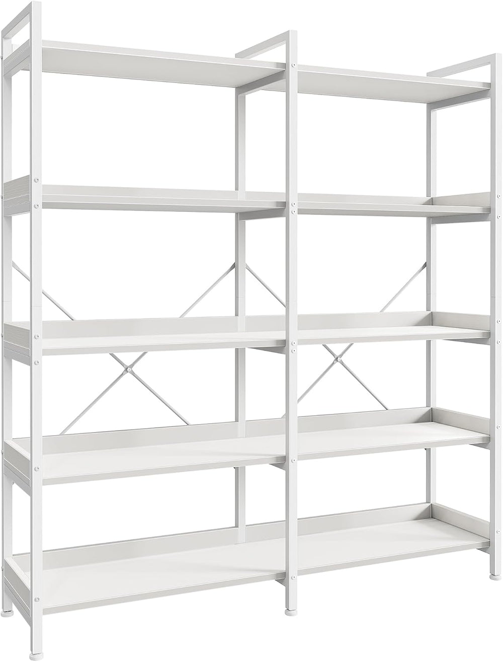 Huuger 5 Tier Bookshelf with 10 Open Shelves and Raised Baffle, White
