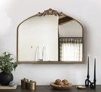 WAMIRRO Antique Mirror,Gold Traditional Vintage Ornate Baroque Arched Brass Wall Mounted Mirrors for Entryway/Fireplace/Living Room/Hallway/Bathroom 36"X30"