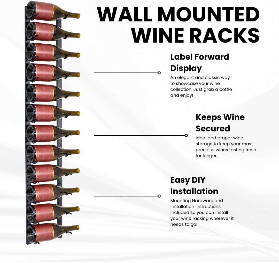 Jagged Ridge Wine Rooms - Premium Wall Mounted Metal Wine Rack - 12 Wine Bottles Holder - Modern Wine Rack, Matte Black - Space Saving for Home, Kitchen, Bar - Designed in Canada by Wine Enthusiasts