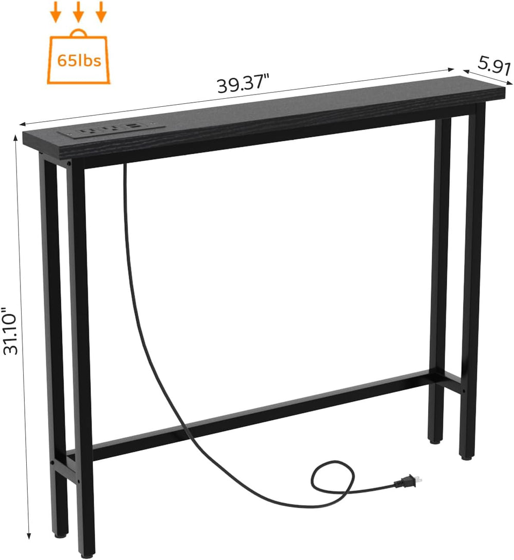 VINGLI 39" Console Table with Charging Station, 5.9" Narrow Sofa Ta...