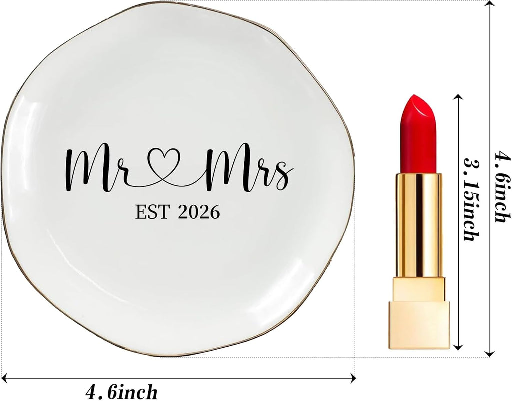 Mr & Mrs EST 2026 Ring Dish - Elegant Ceramic Ring Holder for Engagement, Wedding, and Bridal Shower Gifts - Honeymoon Keepsake for Friends, Newlyweds, and Bride-to-Be