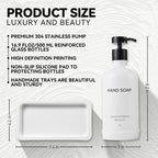 Glass Kitchen Soap Dispenser Set with Ceramic Tray,16.9 floz Hand and Dish Soap Dispenser for Kitchen and Bathroom Decor (White Bottles + Black Pumps)