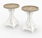 2 PCS Accent Farmhouse End Table, Round Side Table, Tray Top, White